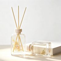 Vente en gros de flacons diffuseurs d'arômes en verre plat carré de 200 ml, imprimés à l'écran, transparents, portables, pour l'emballage d'aromathérapie