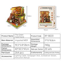 Kit de bricolage en bois pour niche à livres, boutique de fleurs champêtre verte, puzzle 3D à assembler, maison de poupée miniature avec lumière tactile LED, jouet
