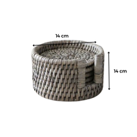Set mit individuell gestalteten, umweltfreundlichen, langlebigen Untersetzer aus natürlichem vietnamesischem Rattan (14 cm Durchmesser) zum Schutz von Tee- und Kekstassen aus Holz