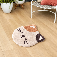 Karpet Bentuk Kucing Calico Lucu Anti-Selip Lembut Berbulu Halus Alas Lantai Dekoratif Bentuk Hewan untuk Dekorasi Kamar Anak.