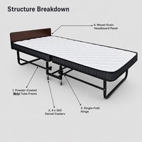 Lit pliant avec matelas, lit d'appoint pliable, cadre en métal thermolaqué, roulettes pivotantes