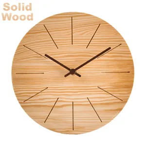 Natural Wood Color Solid Pine Wood Clock For Wall Decor