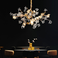 Lustre de luxe en verre en forme de branche de fleur, suspension en laiton cuivré antique, lampe suspendue G9 pour salons, salles à manger et villas