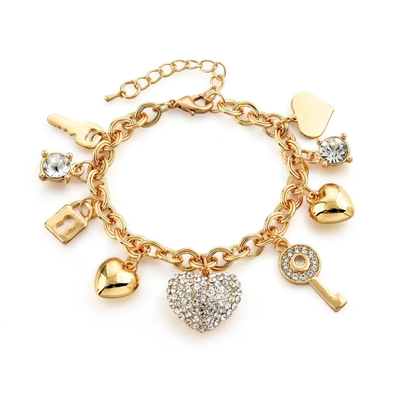 Diezi — Bracelet à breloque en forme de cœur pour femme, chaîne plaqué or, cristal autrichien, SBR140221