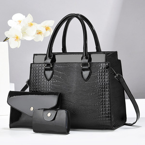 Women's Crocodile Pattern Handbag Set Tan Color Durable Shoulder Bag Crossbody Bag Three Piece Set Everyday Use - Product Image 2