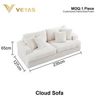 Sofá Seccional Modular de Dos Plazas, Color Rosa y Blanco Personalizado, Diseño de Nube Comprimida, Tapizado en Terciopelo Suave y Esponjoso, Estilo Moderno para Apartamento