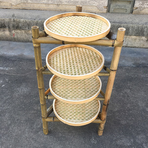 Bamboo Vegetable Rack 4 Tier Round Shelf Asian Style Rustic Design For Hot Pot Serving - Product Image 3
