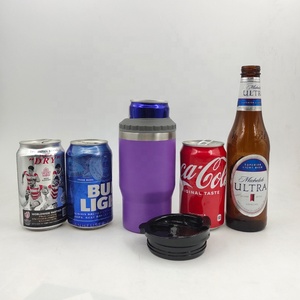 Precio de fábrica 14oz 4 en 1 Lata de acero inoxidable Soporte para enfriador de <span class=keywords><strong>cerveza</strong></span> con 2 tapas para botella de <span class=keywords><strong>cerveza</strong></span> de 12oz Lata delgada - Product Image 1