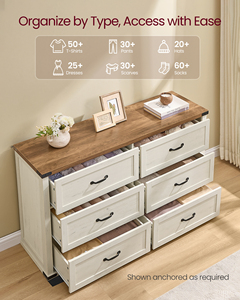 Commode 6 tiroirs LIRY Collection pour chambre et salon, 54 pouces de large, style ferme moderne, écologique, poignées en acier - Product Image 2