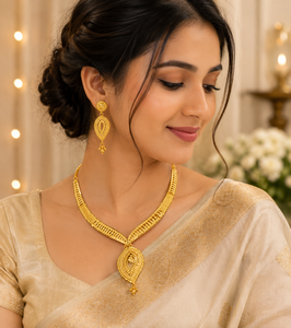 Ensemble collier et boucles d'oreilles plaqué or pour femme, design indien traditionnel, bijoux de haute qualité, tendance - Product Image 3