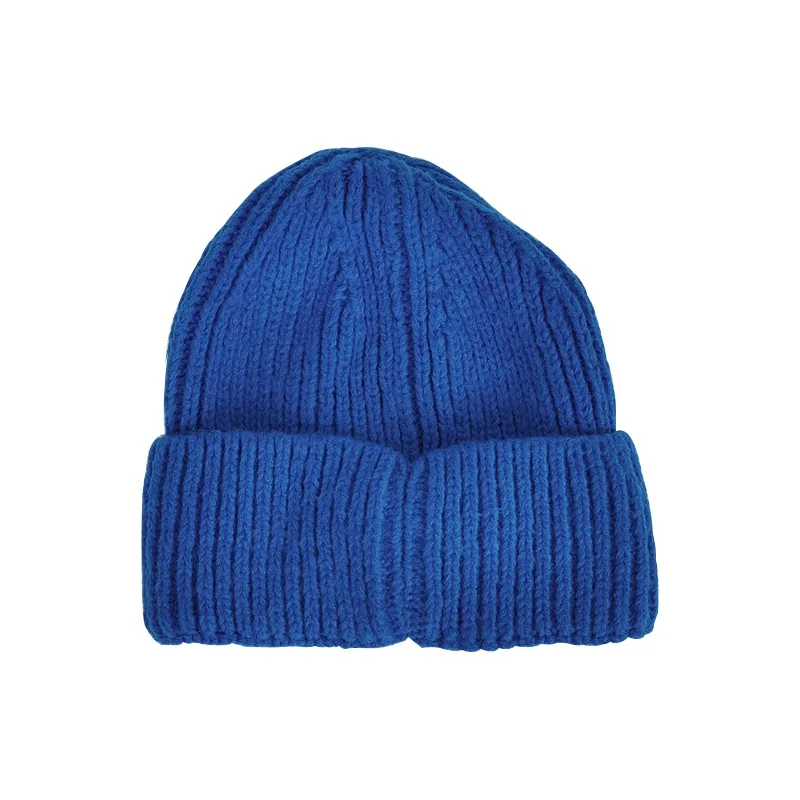 Vente en gros de haute qualité Logo personnalisé couleur unie Crochet à revers Beanie Cap hiver tricoté chapeaux pour unisexe