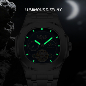 Orologio Automatico LIGE LG6837 per Uomo, Meccanico con Tourbillon, Fasi Lunari, Impermeabile in Acciaio, Luminoso, Elegante da Polso + Scatola - Product Image 6