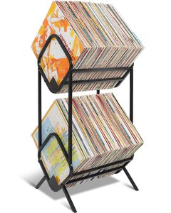 JH-Mech 2-Tiers Reliable Storage Easy to Assemble Sturdiness Curved Design Black Metal <strong>Vinyl</strong> Record Player <strong>Stand</strong> - Product Image 1