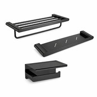 Accessoires de salle de bain en acier inoxydable 304 noir mat, porte-serviettes mural, porte-papier toilette et étagère de salle de bain