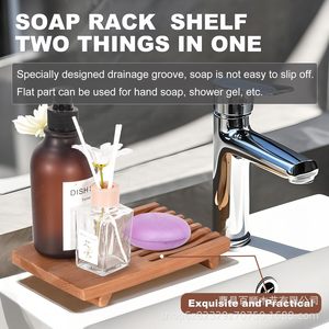 Wooden Soap <b>Dish</b> Rectangular Self Drain Minimalist Bathroom Storage <b>Rack</b> Brown Black - Product Image 3