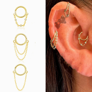 CANNER Novedad Pendientes de Borla de Plata de Ley 925 Bañados en Oro de 18K con Cadena y Hebilla, Joyería de Borla - Product Image 2