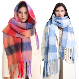 时尚冬季女式仿羊毛格子围巾 -- 秋季寒冷天气柔软厚实保暖色块超大披肩 - Product Image 2