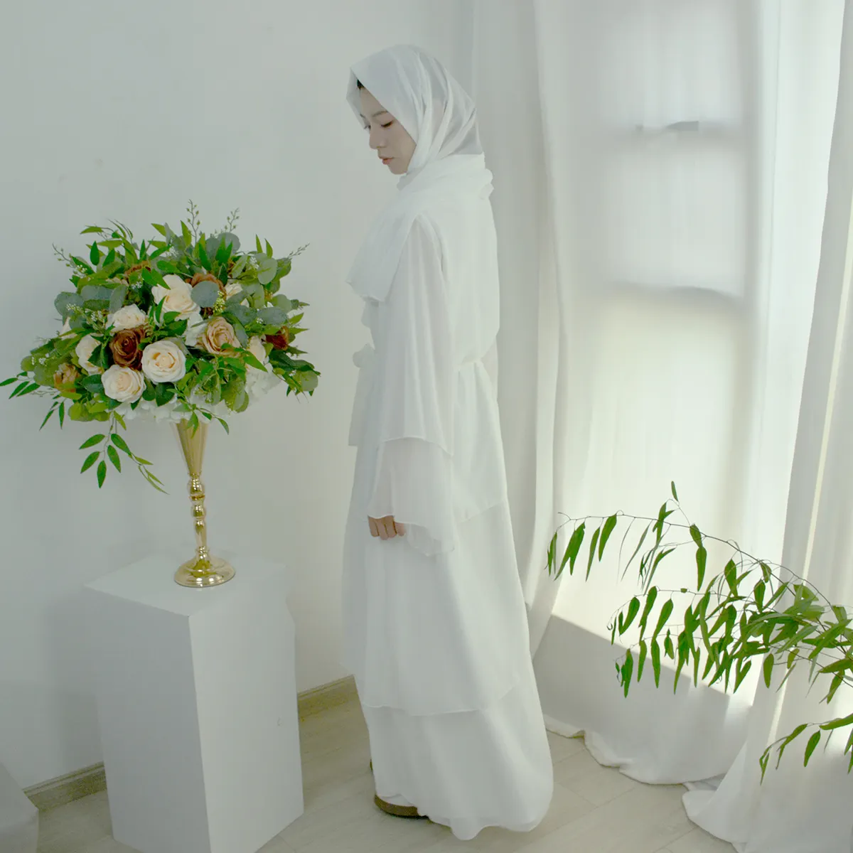 Cape Prayer Modest Südkorea nischer Prom Gelbe Farbe Brautkleider Hochzeit für Frauen von Islamic Muslim Classy