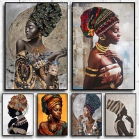 Décoration d'intérieur, peinture sur toile acrylique faite à la main, abstraite, moderne, texturée, visage de femme en or et noir, art africain de luxe, peintures murales