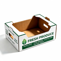 Kartonnen geschenkdoos met handvat, stapelbaar, groene print, voor kleine verse producten, geschikt voor boerderijmarkten en groenten.