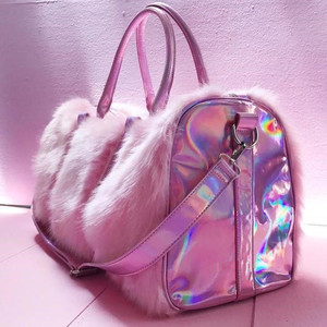 Borsa Tote a tracolla di lusso PU da donna alta moda chiusura con cerniera per il Design leopardato in pelliccia rosa per i viaggi del fine settimana - Product Image 2