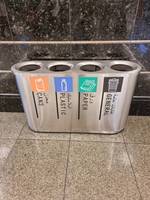 Poubelle de recyclage ovale d'intérieur en gros d'usine, 4 compartiments, en acier inoxydable, pour les déchets d'aéroport