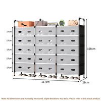 Meuble de rangement à chaussures extra large à 6 niveaux et 15 compartiments, avec structure métallique à 3 colonnes, organisateur de chaussures modulaire avec portes découpées pour hall d'entrée