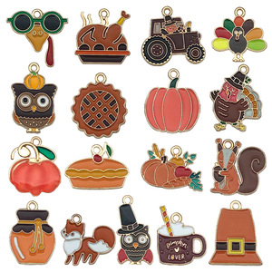Assortiment de 50 accessoires en alliage pour porte-clés à suspendre, à faire soi-même, sur le thème de Thanksgiving : pendentifs goutte à goutte, citrouille, écureuil, dessert, <span class=keywords><strong>dinde</strong></span> - Product Image 1