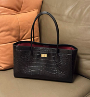 Sac fourre-tout en cuir véritable pour femme, motif crocodile, poignée supérieure, sac à main en cuir de vachette, quincaillerie dorée de luxe, sac à bandoulière pour femme de bureau