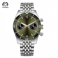Montre chronographe homme Migaga Custom Logo 316L en acier inoxydable, luxe minimaliste, cadran vert vintage, montre de plongée OEM pour homme