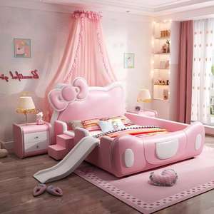 Cuna multifunción JINS con diseño de madera maciza, cama con tobogán y escaleras, casa para niños, castillo con barandilla de seguridad - Product Image 1