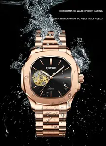 Montres mécaniques automatiques squelette de luxe de marque supérieure KINYUED J112 pour hommes, étanches, en acier inoxydable noir, Relogio Masculino - Product Image 3
