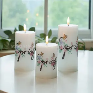 Kanlong Led Pillar Flower Colorful Flameless Battery Powered OEM Pattern Candle Lights For Easter Spring Holiday Home Decor