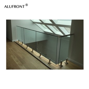 Rampe d'escalier moderne en acier inoxydable pour balcon, garde-corps en verre noir, système de balustrades en verre aluminium pour villa - Product Image 6