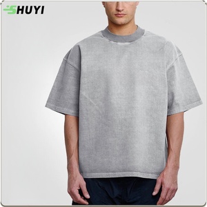 T-shirt da uomo pesante in cotone 300gsm con stampa su misura oversize con taglio squadrato lavato in acido con scollo corto e t-shirt ampia - Product Image 1