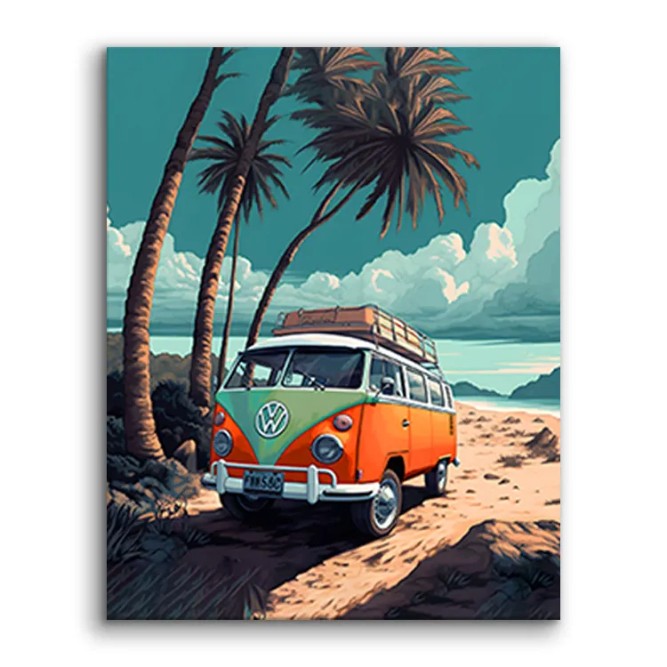 High quality safe dye Car Cartoon DIY Painting Numbers Canvas Seascape Digital Oil Painting Set For Kids