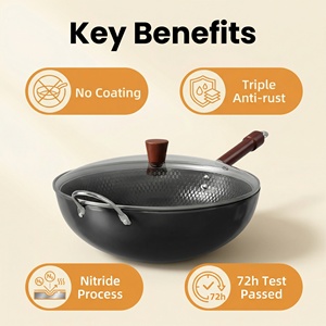 <span class=keywords><strong>Wok</strong></span> de Hierro Fundido de Alta Pureza con Tapa de Vidrio Templado, Mango de Madera Anti-Quemaduras, Compatible con Estufas de Inducción, Negro, 8-12L - Product Image 2