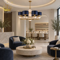 Lustre moderne en tissu bleu, faux alabastre, laiton, lampe suspendue de luxe pour salon, salle à manger, hôtel