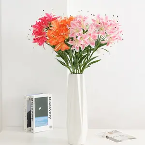 ดอกลิลลี่ประดิษฐ์10หัวดอกไม้สัมผัสจริงสำหรับตกแต่งห้องนั่งเล่นงานแต่งงาน