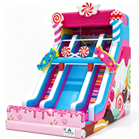 Toboggan gonflable commercial en PVC sur le thème des bonbons et des clowns pour enfants, idéal pour les fêtes de carnaval et la location de parcs de jeux