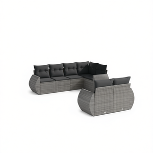 Ensemble de canapés de jardin en rotin gris moderne, 7 places, meubles d'extérieur, résistant aux intempéries, structure en acier, design contemporain - Product Image 1