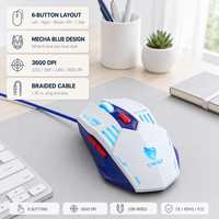 Souris de jeu filaire USB, 6 boutons, 3600 DPI, lumière respirante 4 couleurs, plug and play pour PC portable et ordinateur de bureau, OEM ODM CE ROHS FCC