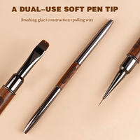 Pinceau liner à manche bois de santal, stylo nail art à double tête ultra-fin à pointe aiguille pour dessin floral, stylo gel UV à long manche, pinceaux assortis