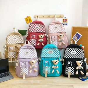 Cartoon Checkerboard Children's Japanese College Style High Beauty Girls' Backpack Four Piece Set - Product Image 5