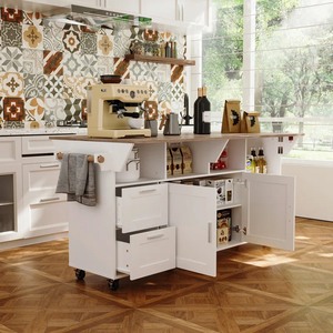 Isla de Cocina Extraíble de Estilo Moderno Personalizada, Gabinete de Almacenamiento con Cubierta de Madera y Ruedas, Diseño Shaker - Product Image 4