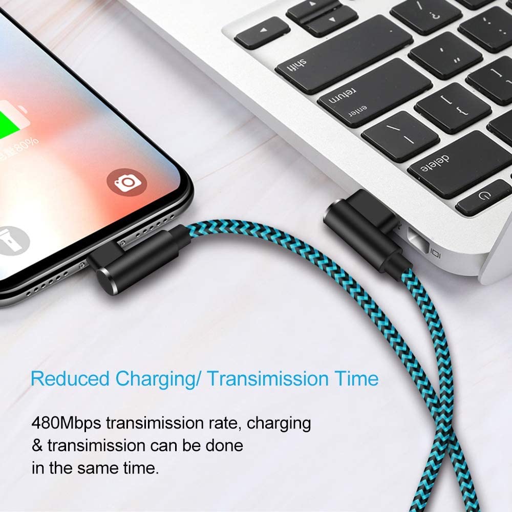 For iPhone Charger Cable 90 Degree Fast Data Cable Nylon Braided Sync date and Charging  for iPhone Xs Max/XS/XR/7Plus/X/8/8Plus