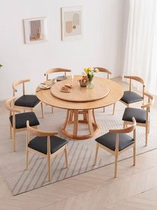 <b>Round</b> <b>Dining</b> <b>Table</b> Set 8 seaters <b>Solid</b> <b>Wood</b> <b>Dining</b> Room Furniture with Spinning Tabletop Wooden Chairs for Home Apartment - Product Image 1