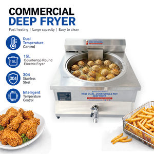 <span class=keywords><strong>Friteuse</strong></span> Ronde Double Température Hansu 15L avec Affichage Numérique et Contrôle de Température, Facile à Démonter, en Acier Inoxydable SUS304, Machine à Snacks Électrique - Product Image 1