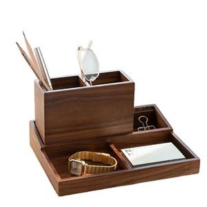 Solid Wood <b>Pen</b> Holder Storage <b>Box</b> Square Detachable Office Desktop Organizer Multi Functional Compartmentalized 2L Capacity - Product Image 2