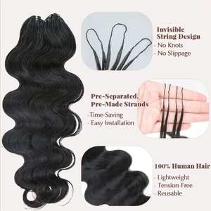 Extensions de cheveux en crochet indien Remy pré-séparées sans nœuds, cheveux humains, vague corporelle, tresse à plumes, couleur naturelle, directement de l'usine - Product Image 6